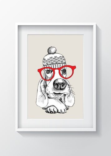 Tablou decorativ dog w glasses, oyo kids, 29x24 cm, lemn/mdf, multicolor