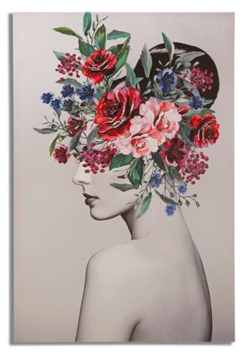 Tablou decorativ lady flower -a, mauro ferretti, 80 x 120 cm, lemn de pin/canvas