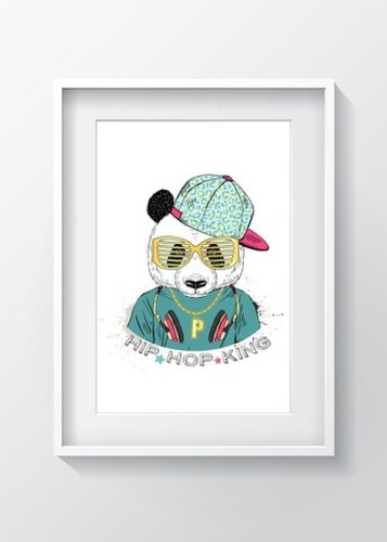 Tablou decorativ panda cool, oyo kids, 29x24 cm, lemn/mdf, multicolor