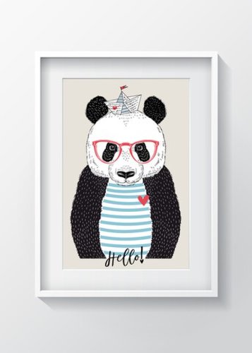 Tablou decorativ panda w boat hat, oyo kids, 29x24 cm, lemn/mdf, multicolor
