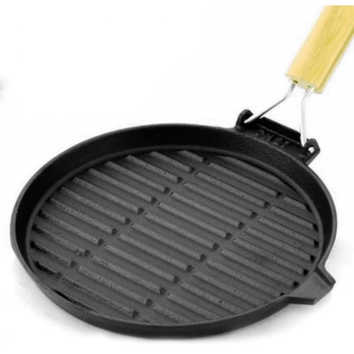 Tigaie grill rosberg r54616a24r, fonta, 24cm, compatibil inductie, maner pliabil, negru