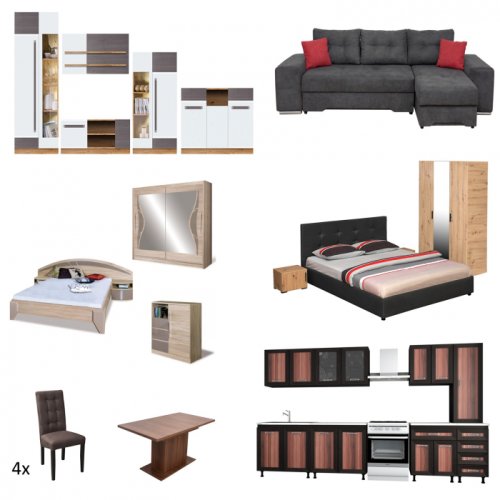 Expomob Set complet mobila apartament 3 camere c6109 - living, bucatarie si dormitor