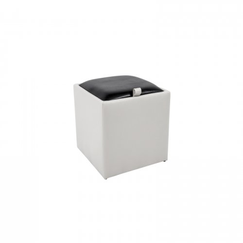 Agroconsult Taburet box, cu spatiu depozitare, imitatie piele, alb + negru, 37x37x41 cm