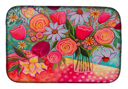 Caroline`s treasures absorbant vase de uscare mat pentru bucătărie counter polka dots flori dish uscare mat multicolore 14 x 21