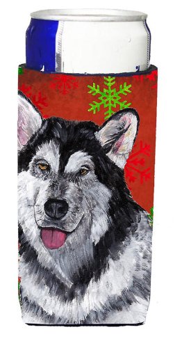 Caroline`s treasures alaskan malamute red fulgi de zăpadă de vacanță de crăciun ultra izolatoare de băuturi pentru roşu slim can