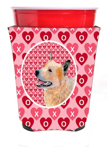 Caroline`s treasures australian bovine dog hearts love valentine`s day red cup hugger roşu red solo cup