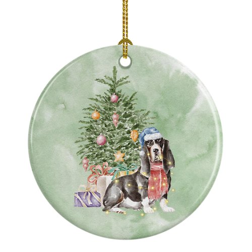 Caroline`s treasures basset hound # 2 cadouri de crăciun și copac ceramice ornament multicolore 3 in