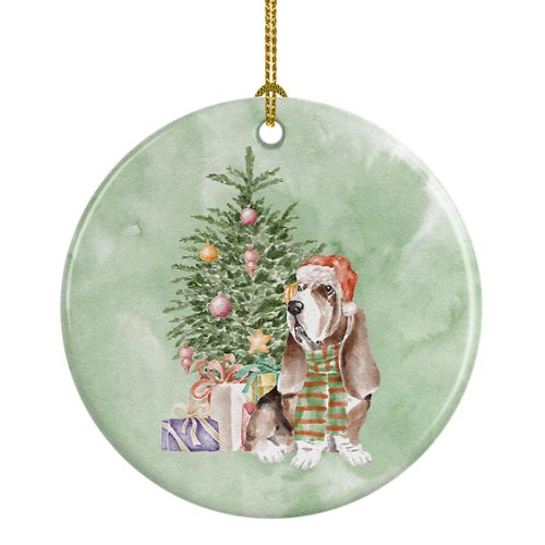 Caroline`s treasures basset hound # 3 cadouri de crăciun și copac ceramice ornament multicolore 3 in