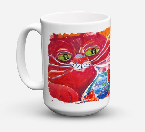 Caroline`s treasures big red cat la fishbowl masina de spalat vase safe microwavable ceramice cafea cana 15 o multicolore 15 ounce