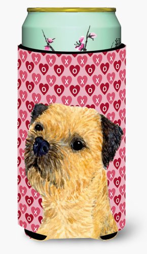 Caroline`s treasures border terrier hearts love și valentine`s day portret tall boy hugger roşu