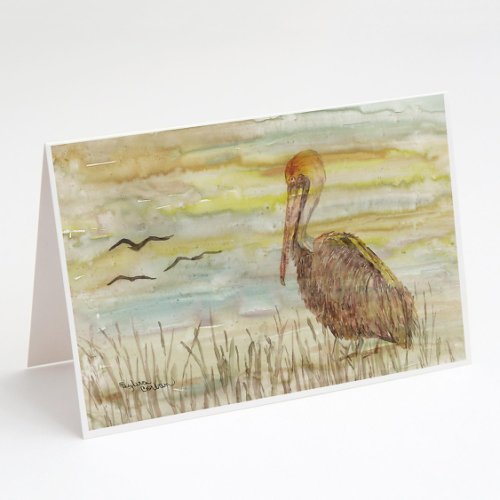Caroline`s treasures brown pelican galben sky felicitări și plicuri pack de 8 7 x 5