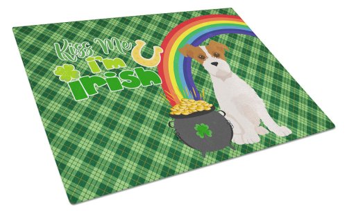 Caroline`s treasures brown white wirehair jack russell terrier st patrick`s day glass cutting board alb 12h x 16w