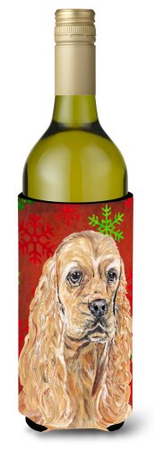 Caroline`s treasures buff cocker spaniel red fulgi de zăpadă de vacanță sticla de vin hugger roşu wine bottle