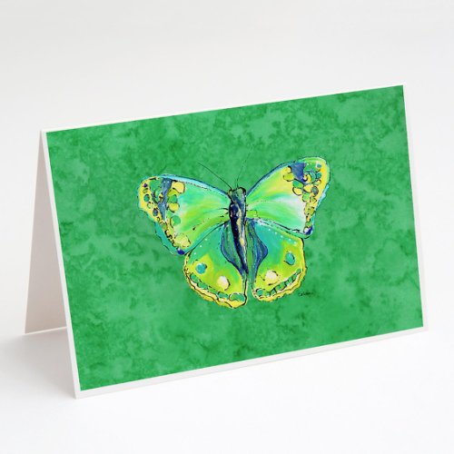 Caroline`s treasures butterfly verde pe verde felicitări și plicuri pack de 8 7 x 5