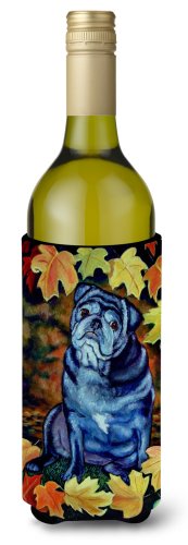 Caroline`s treasures carolines comori 7159literk old black pug în toamna frunze de vin sticla hugger maro wine bottle