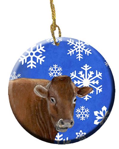 Caroline`s treasures carolines comori sb3148co1 vaca de iarnă fulgi de zăpadă de vacanță ornament ceramice multi culoare 3 in