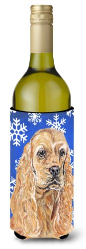 Caroline`s treasures carolines comori sc9598literk buff cocker spaniel de iarnă fulgi de zăpadă vin bot albastru wine bottle