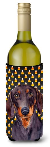 Caroline`s treasures carolines comorile lh9054literk dachshund bomboane de porumb de halloween portret de vin b negru wine bottle