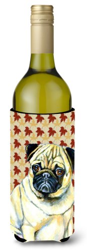 Caroline`s treasures carolines comorile lh9117literk pug fall frunze portret sticla de vin hugger maro wine bottle
