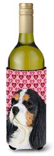 Caroline`s treasures cavalier spaniel hearts love și valentine`s day portret sticla de vin hugger roşu wine bottle