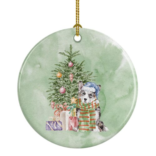 Caroline`s treasures corgi cardigan albastru merle cadouri de crăciun și copac ceramice ornament 3 in