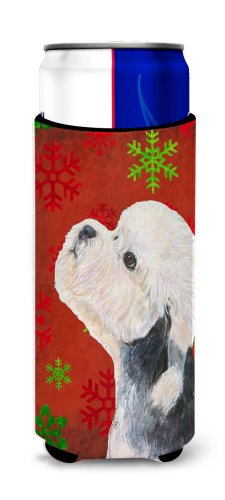 Caroline`s treasures dandie dinmont terrier red green fulgi de zăpadă de crăciun ultra hugger pentru cutii subțiri roşu slim can