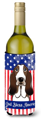 Caroline`s treasures dumnezeu să binecuvânteze american flag cu basset hound sticla de vin băutură izolator hugger multicolore wine bottle