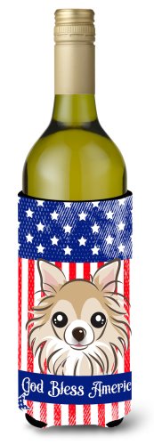 Caroline`s treasures dumnezeu să binecuvânteze american flag cu chihuahua sticla de vin băutură izolator hugger multicolore wine bottle