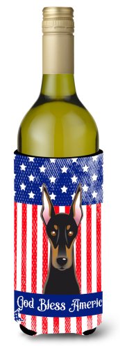 Caroline`s treasures dumnezeu să binecuvânteze american flag cu doberman sticla de vin băutură izolator hugger multicolore wine bottle