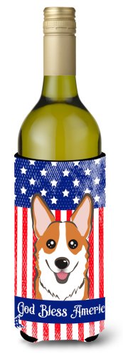 Caroline`s treasures dumnezeu să binecuvânteze american flag cu red corgi sticla de vin băutură izolator hugger multicolore wine bottle