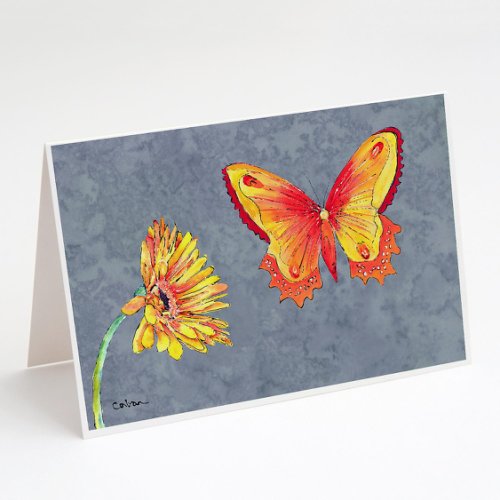 Caroline`s treasures gerber daisy și buttefly felicitări și plicuri pack de 8 multicolore 7 x 5