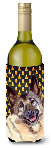 Caroline`s treasures norvegiană elkhound bomboane de porumb halloween portret sticla de vin hugger negru wine bottle