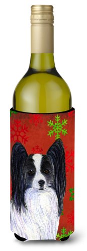 Caroline`s treasures papillon roșu și verde fulgi de zăpadă de vacanță de crăciun vin sticla hugger roşu wine bottle