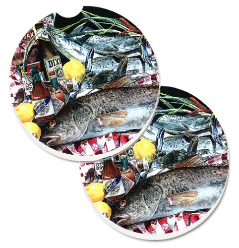 Caroline`s treasures pește și beri din new orleans set de 2 cupa titular car coasters multicolore large