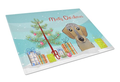 Caroline`s treasures pomul de crăciun și wirehaired dachshund sticla de tăiere bord mare multicolore 12h x 16w