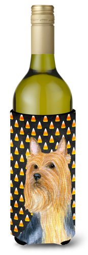 Caroline`s treasures silky terrier bomboane de porumb de halloween portret sticla de vin hugger negru wine bottle