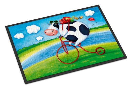 Caroline`s treasures vacă de echitatie biciclete door mat, covor interior sau în aer liber bine ati venit mat 18x27 doormat multicolore 27l x 18w