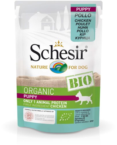 Schesir bio plic hrană umedă pentru puppy, cu pui 85g